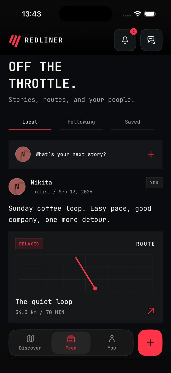 Redliner feed with demo community posts